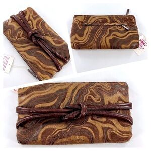Bags by PINKY clutch, vtg/retro 80's leather, Brown/Bronze made in USA